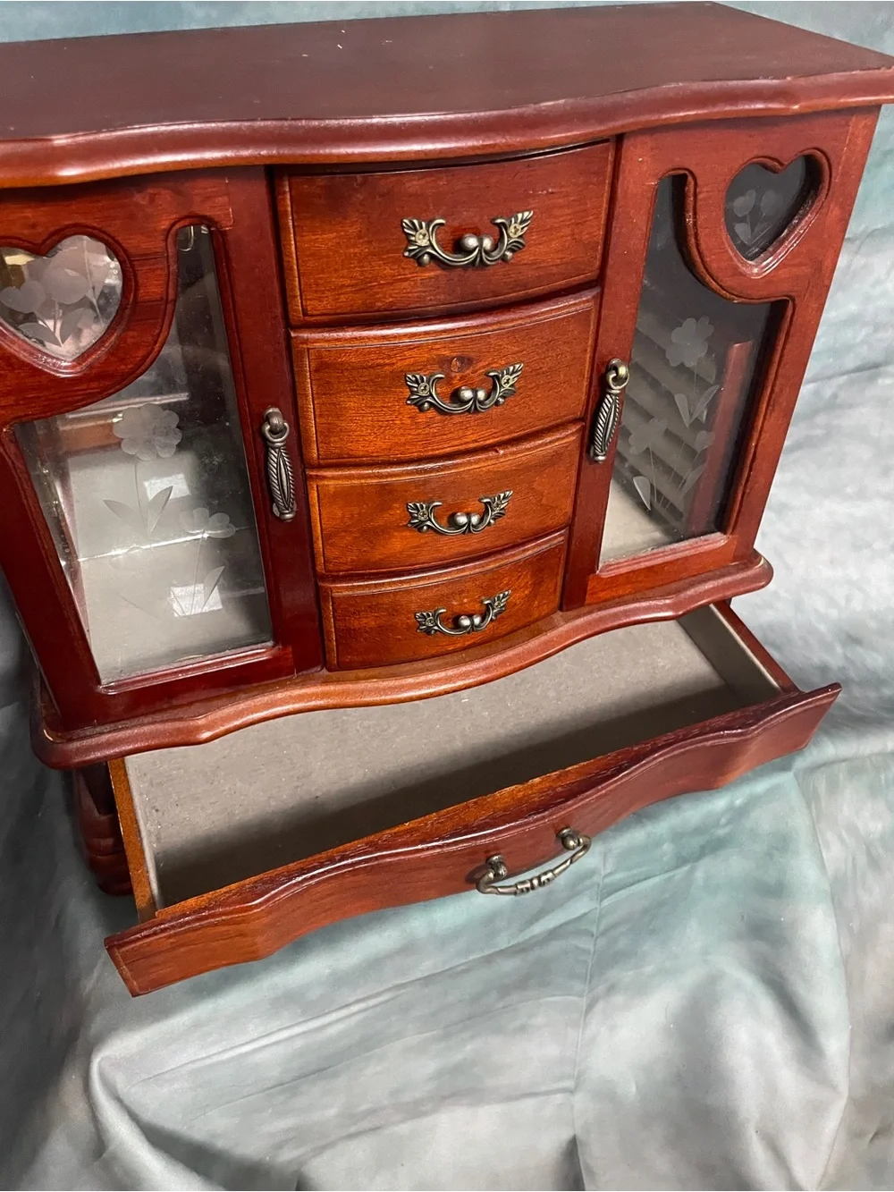 Wooden Jewelry Box with Mirror and Ring Holder - Brown